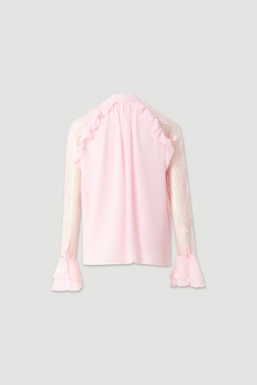 Blouse with bow and lace sleeves Blouse with bow and lace sleeves