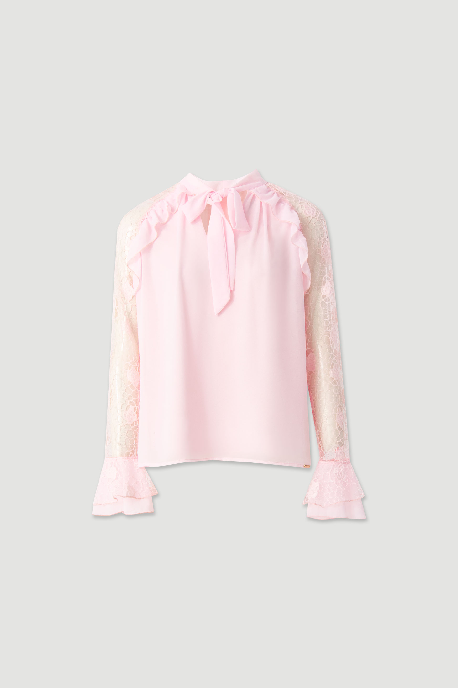 Blouse with bow and lace sleeves