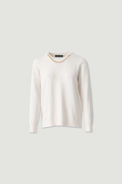 Knit sweater with metallic neckline detail Knit sweater with metallic neckline detail