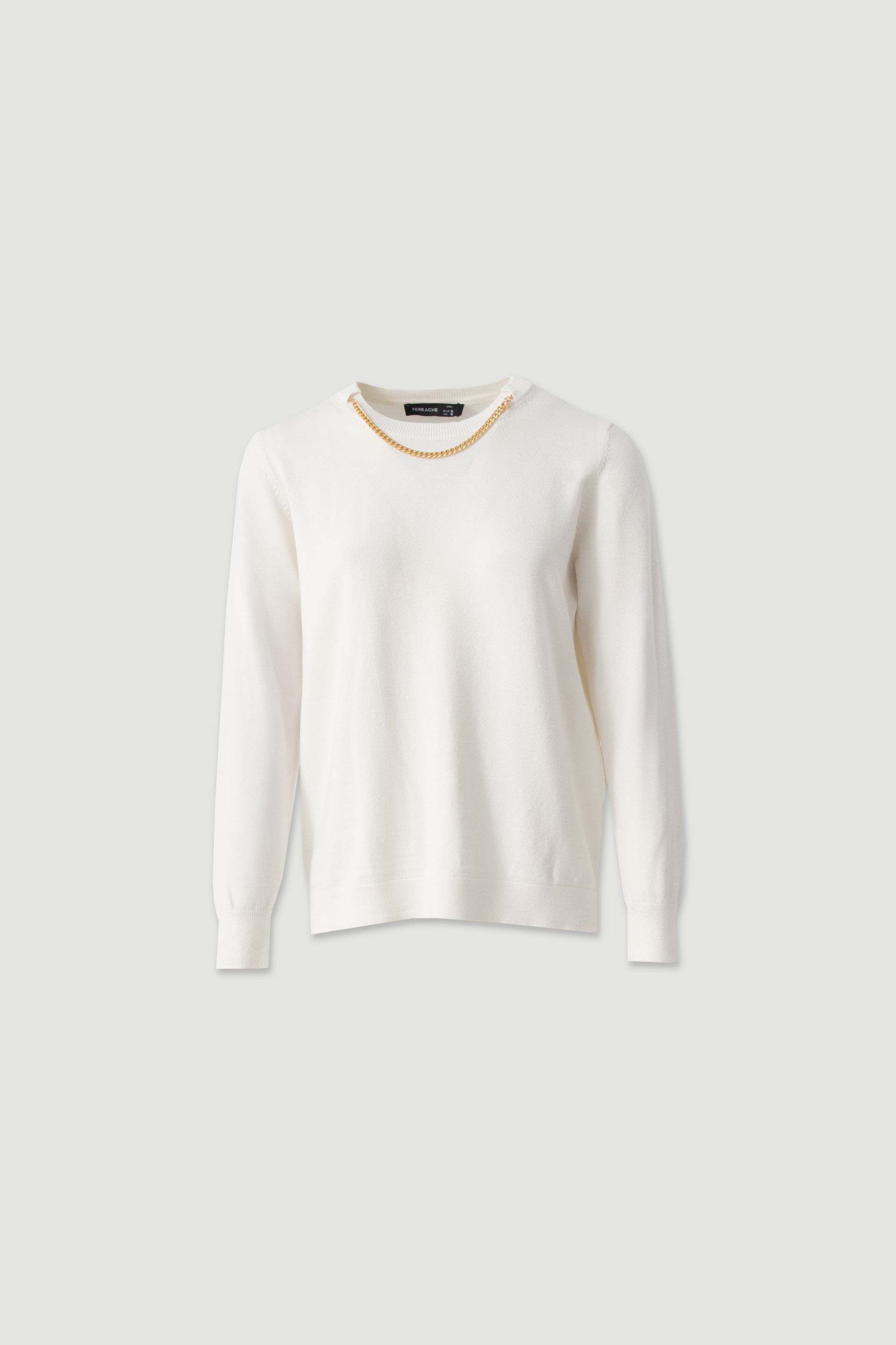 Knit sweater with metallic neckline detail