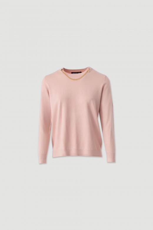 Knit sweater with metallic neckline detail Knit sweater with metallic neckline detail