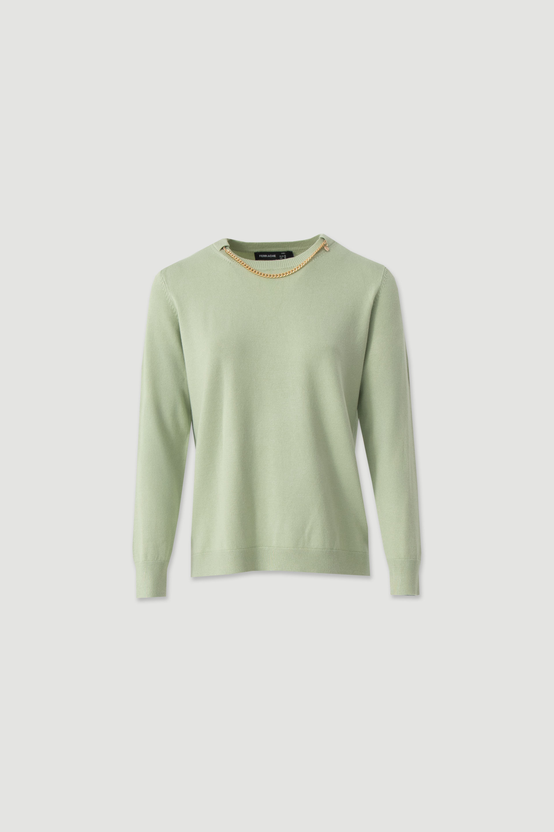 Knit sweater with metallic neckline detail