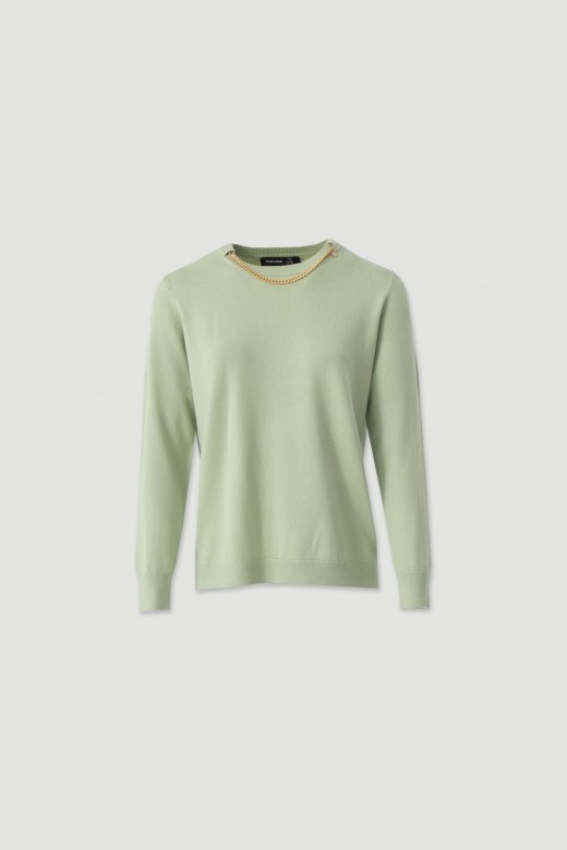 Knit sweater with metallic neckline detail Knit sweater with metallic neckline detail