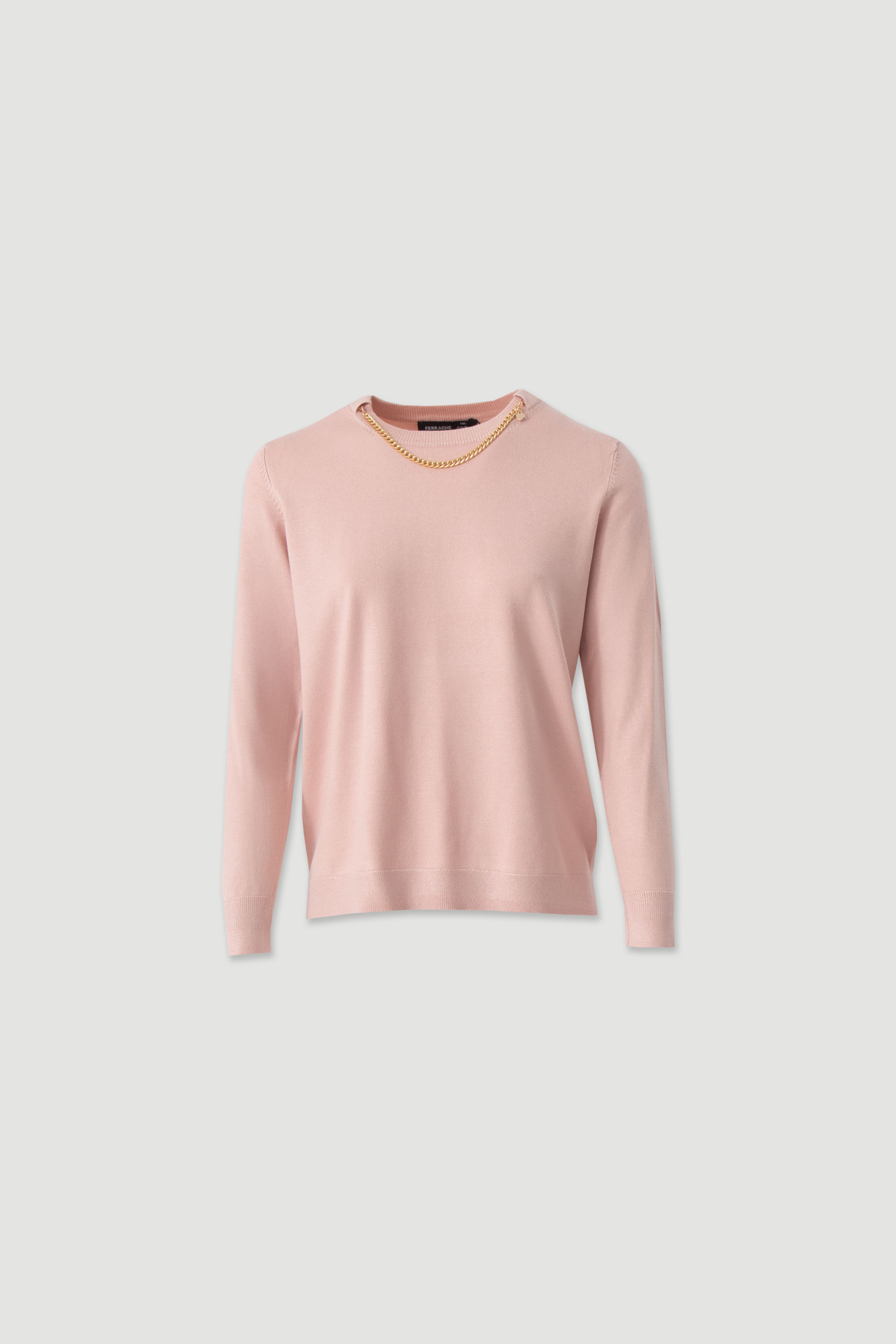 Knit sweater with metallic neckline detail