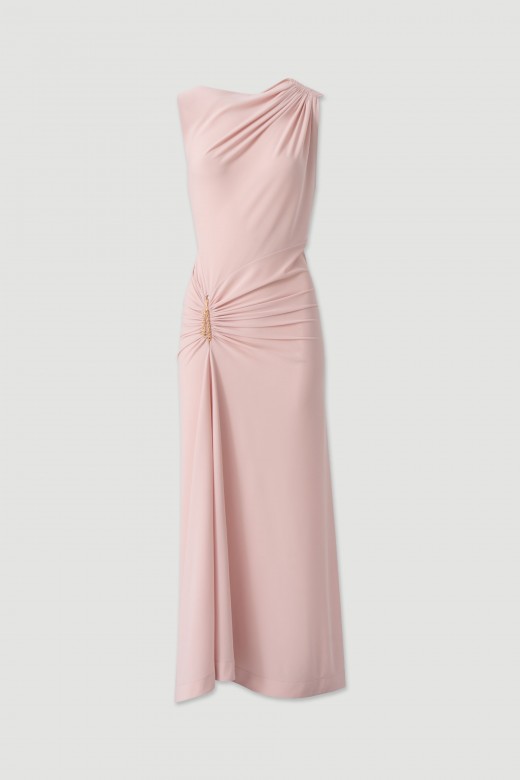 Asymmetric long dress with ruched detail Asymmetric long dress with ruched detail