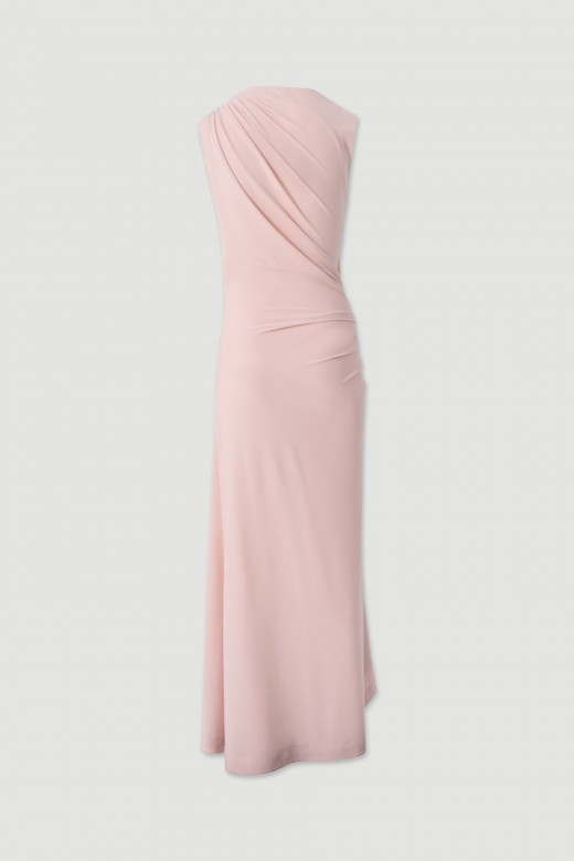 Asymmetric long dress with ruched detail Asymmetric long dress with ruched detail