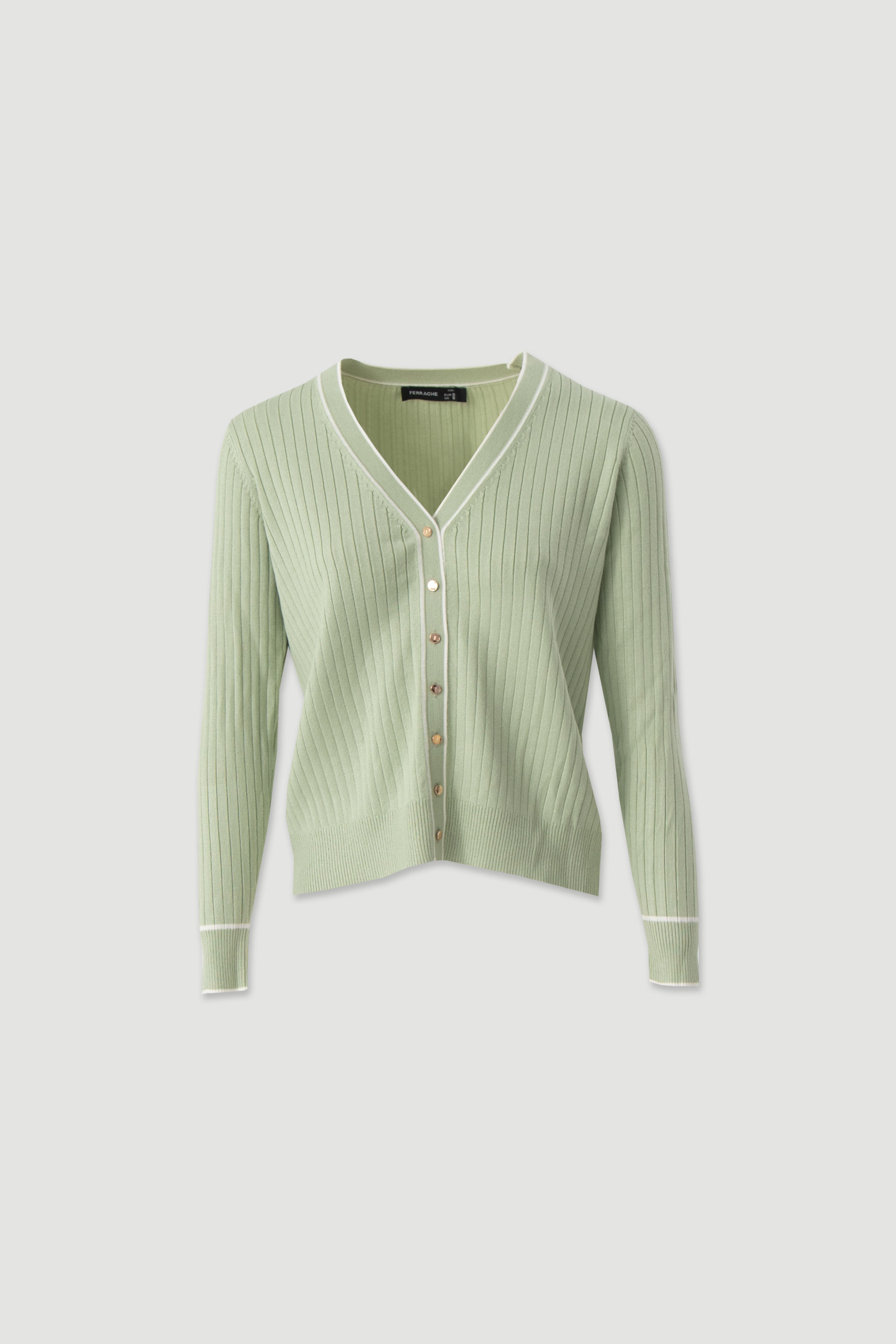 Ribbed knit cardigan with contrast trim