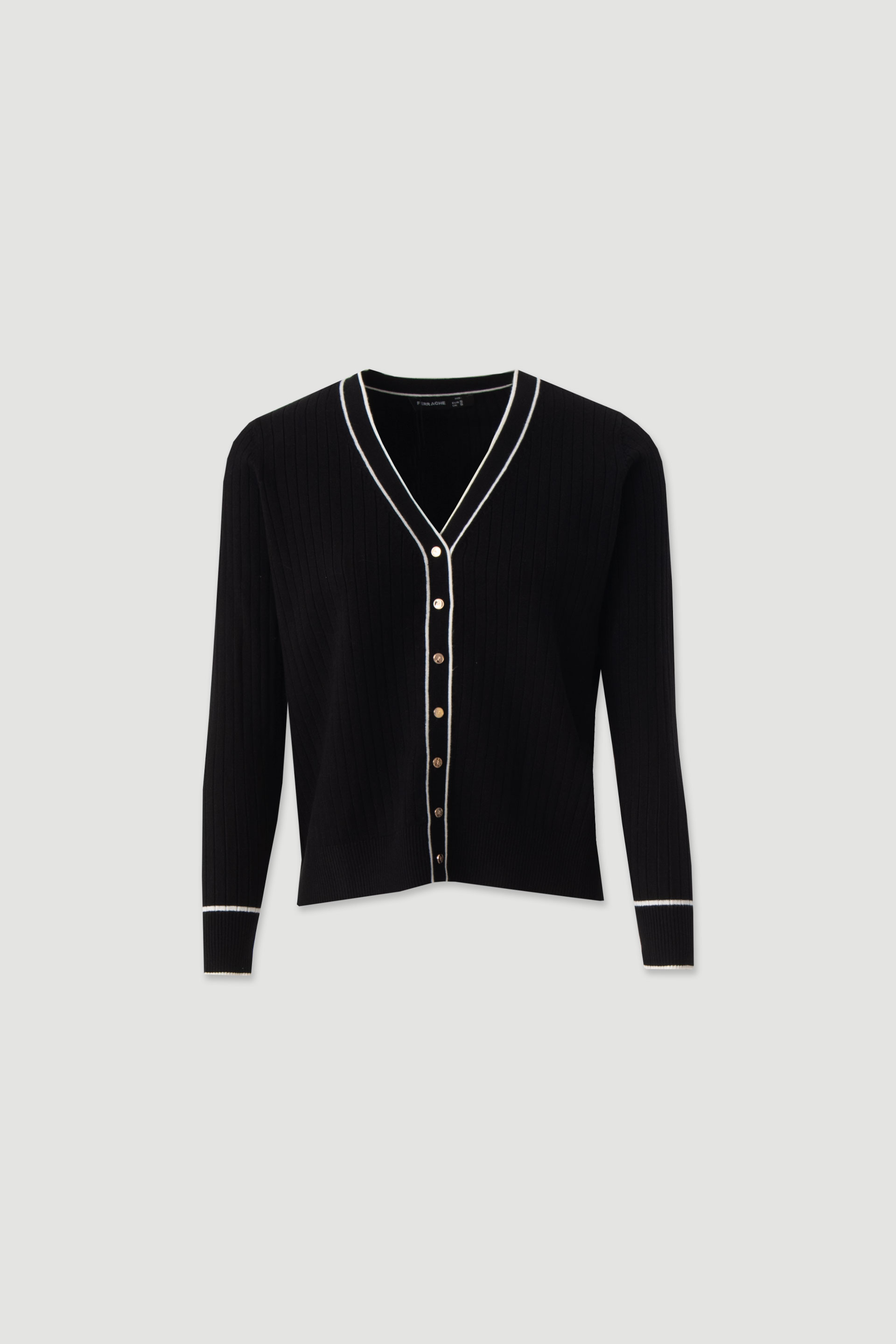 Ribbed knit cardigan with contrast trim