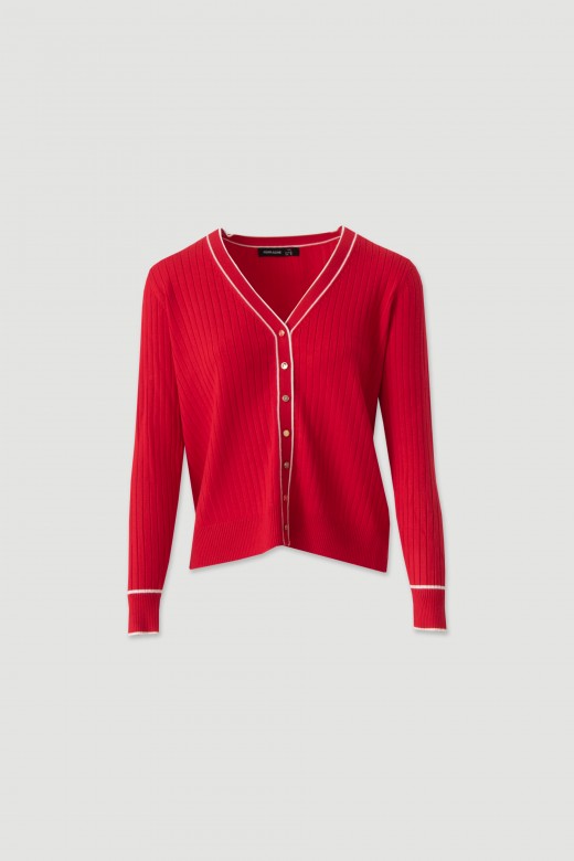 Ribbed knit cardigan with contrast trim