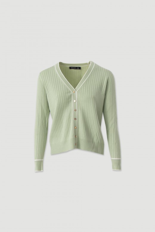 Ribbed knit cardigan with contrast trim