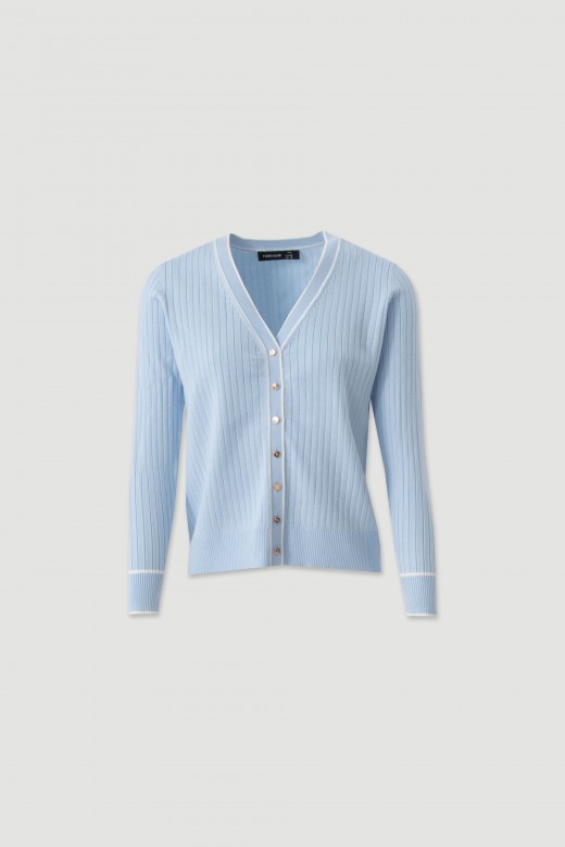 Ribbed knit cardigan with contrast trim
