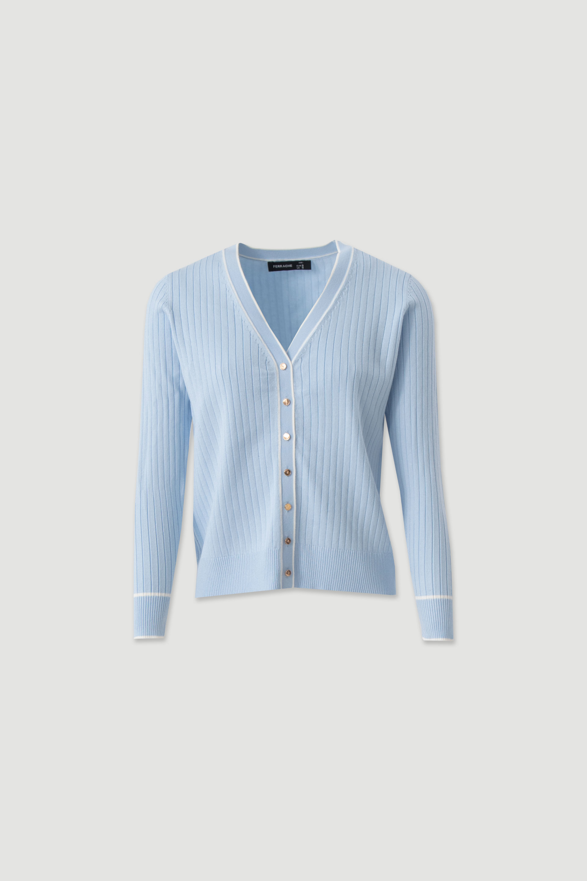 Ribbed knit cardigan with contrast trim