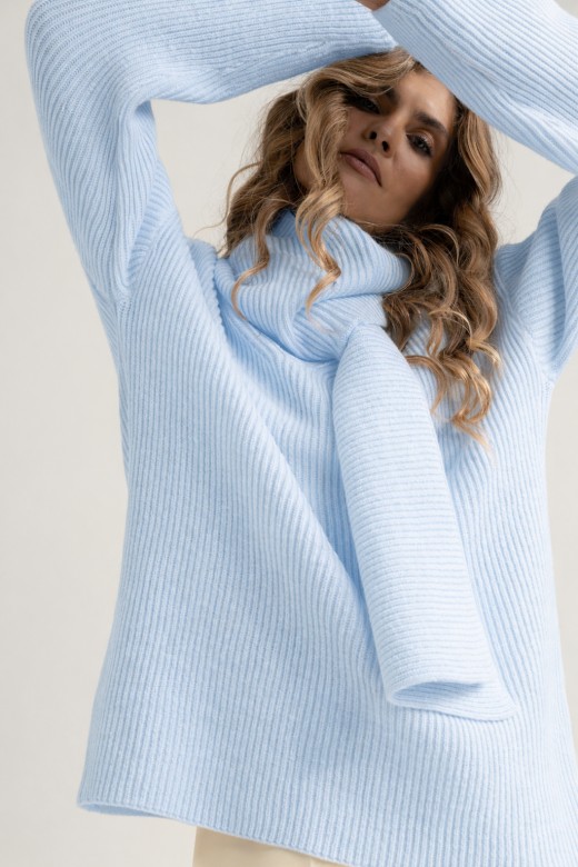 Ribbed knit sweater with integrated scarf Ribbed knit sweater with integrated scarf