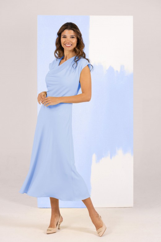 Midi dress with draped neckline