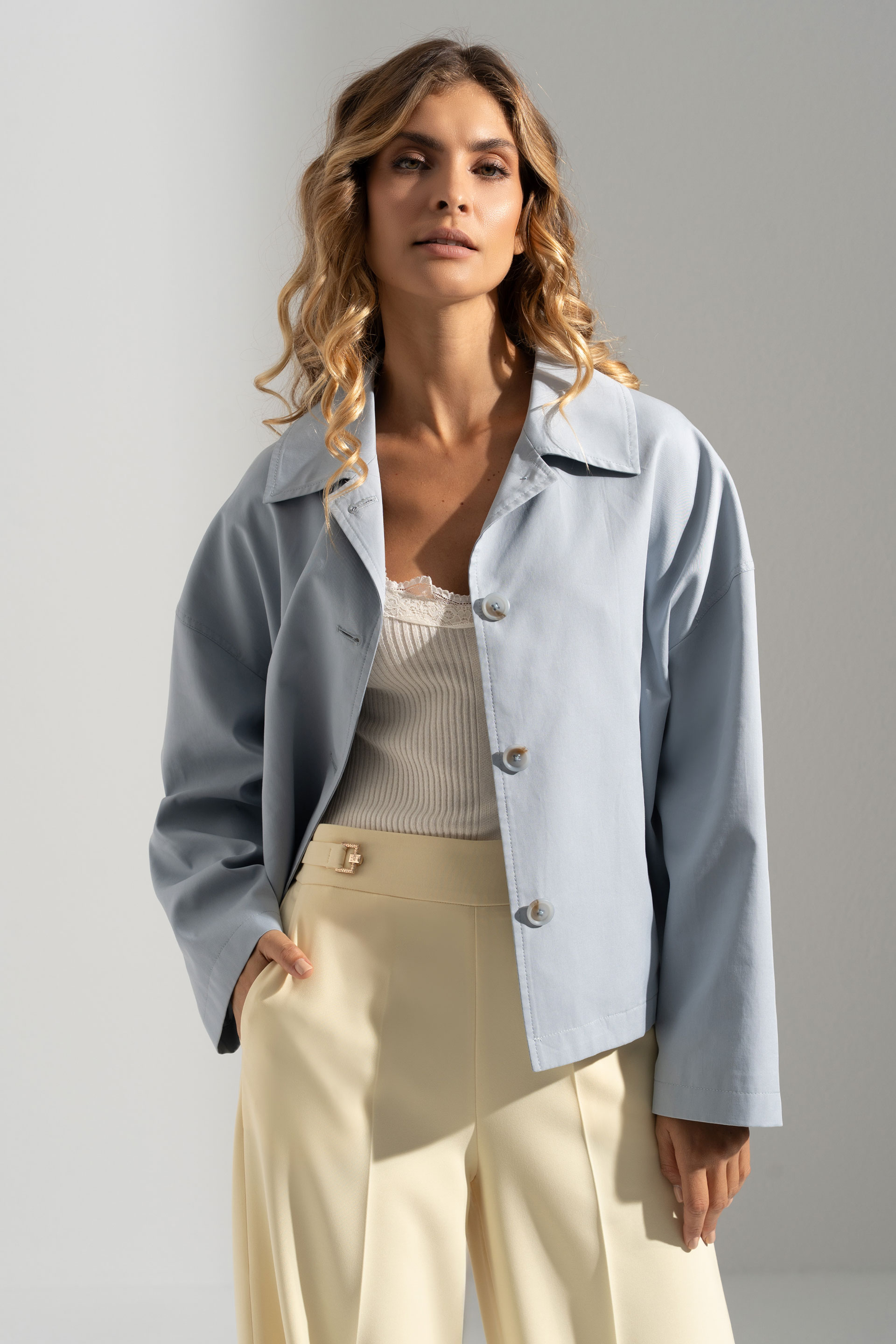 Short cotton trench jacket