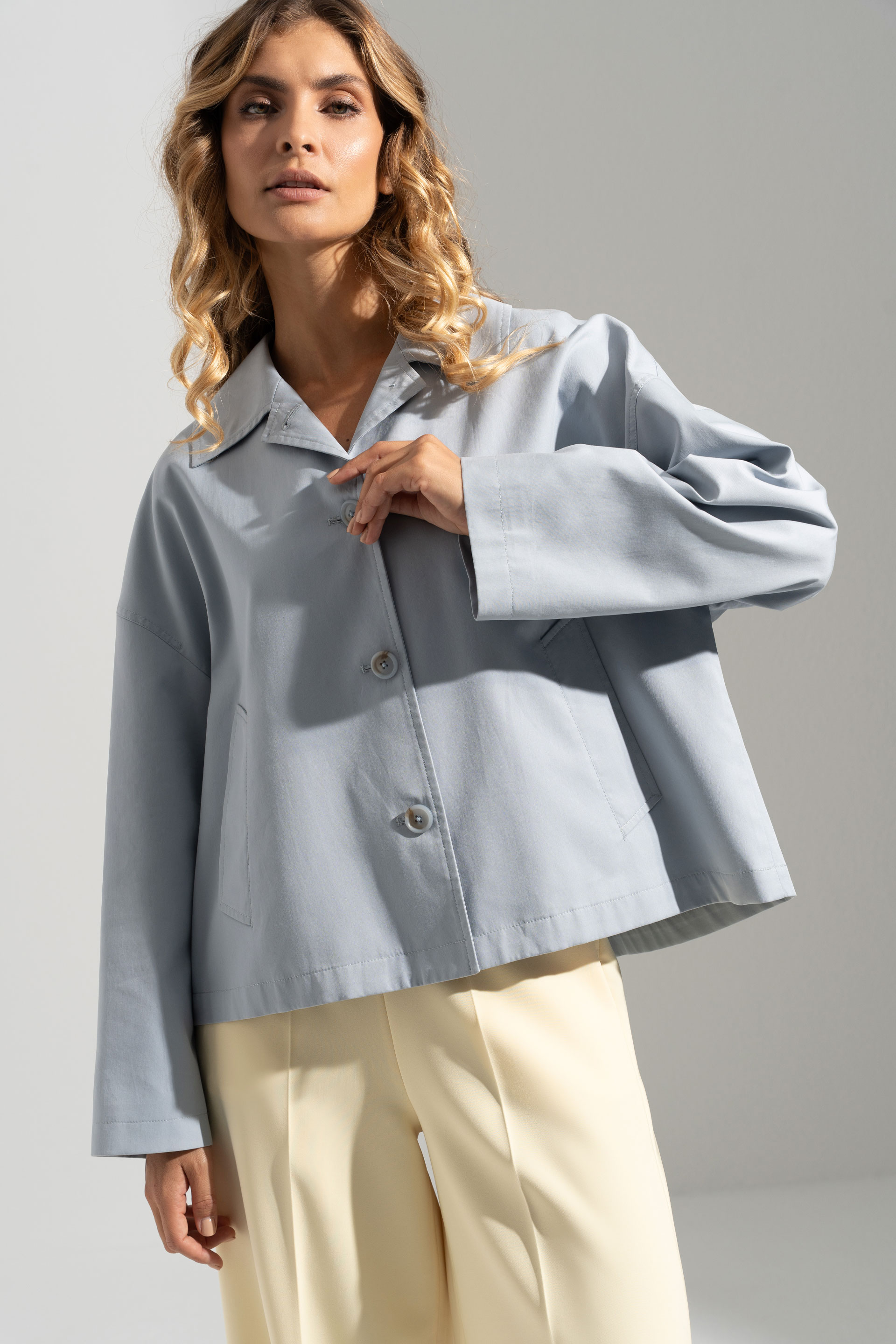 Short cotton trench jacket