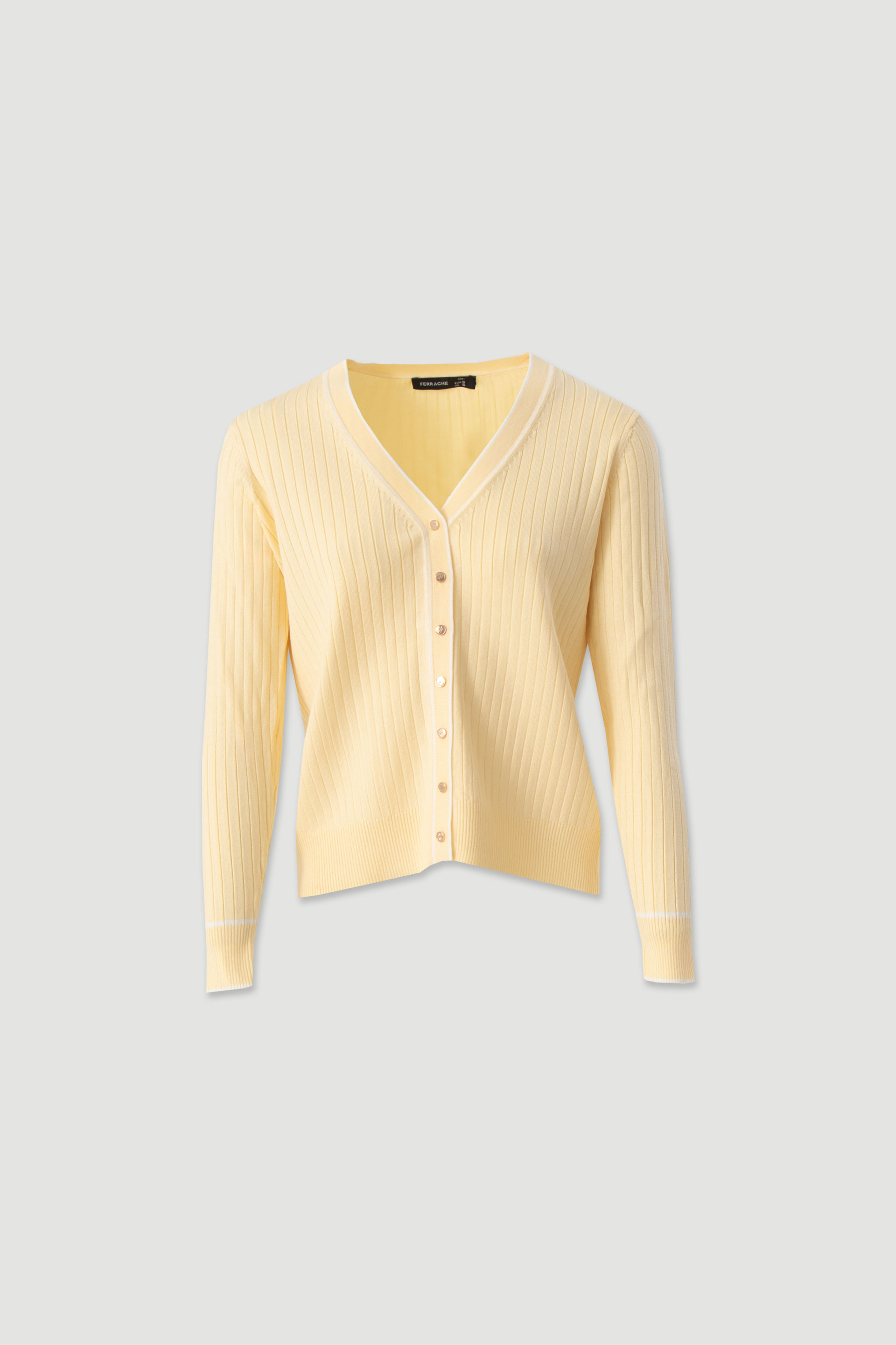 Ribbed knit cardigan with contrast trim