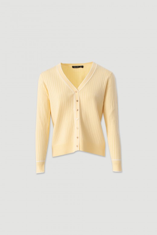 Ribbed knit cardigan with contrast trim Ribbed knit cardigan with contrast trim