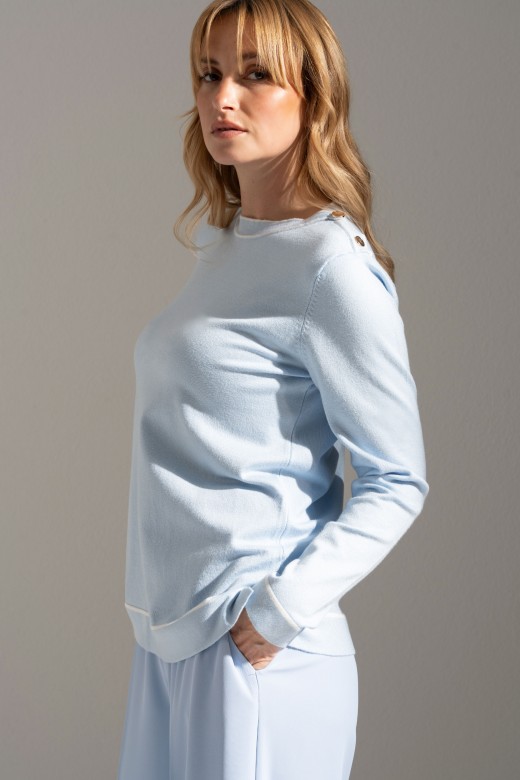 Knit sweater with shoulder buttons