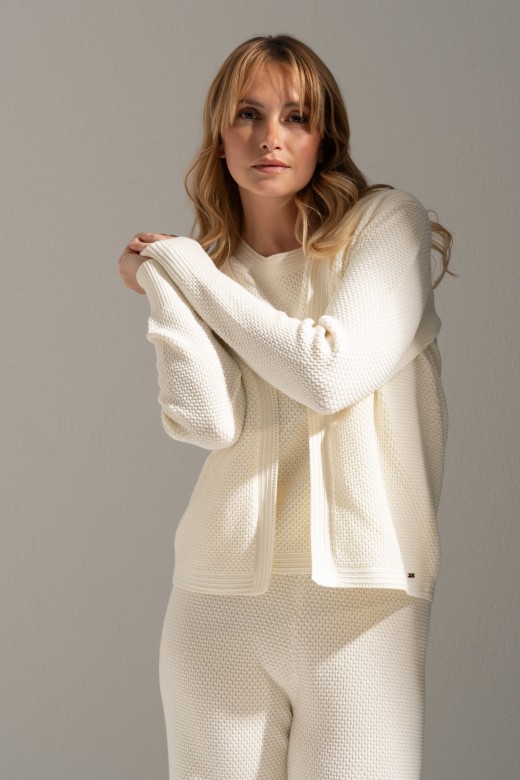 Short open cotton knit cardigan
