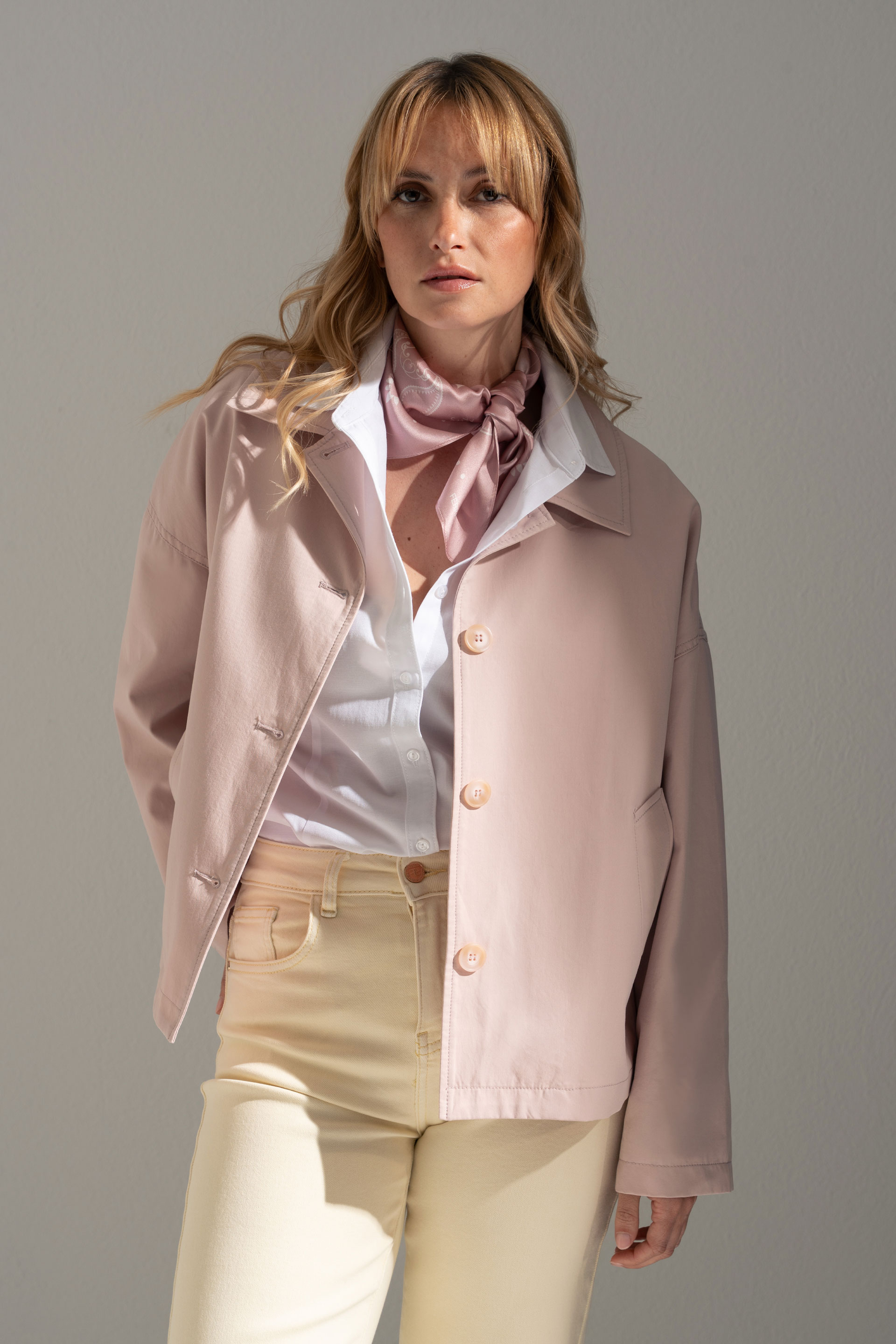 Short cotton trench jacket