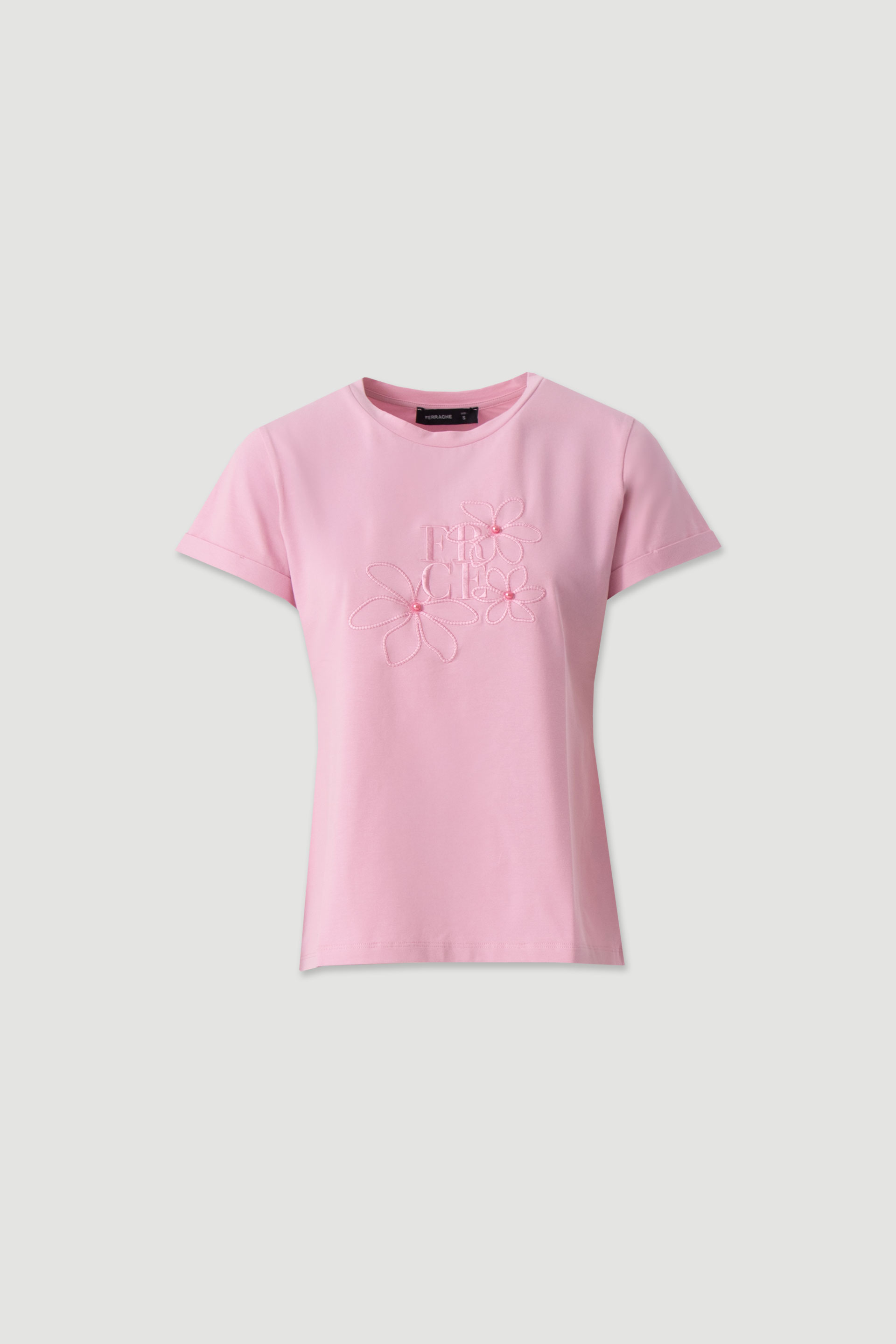 Camiseta de algodón con bordado floral