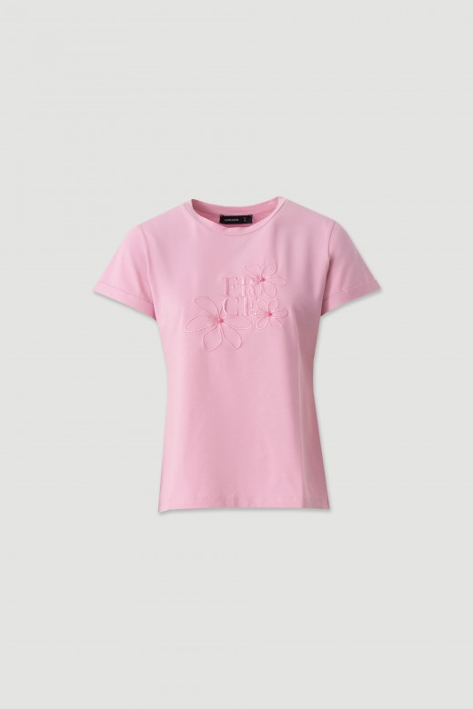 Cotton t-shirt with floral embroidery Cotton t-shirt with floral embroidery