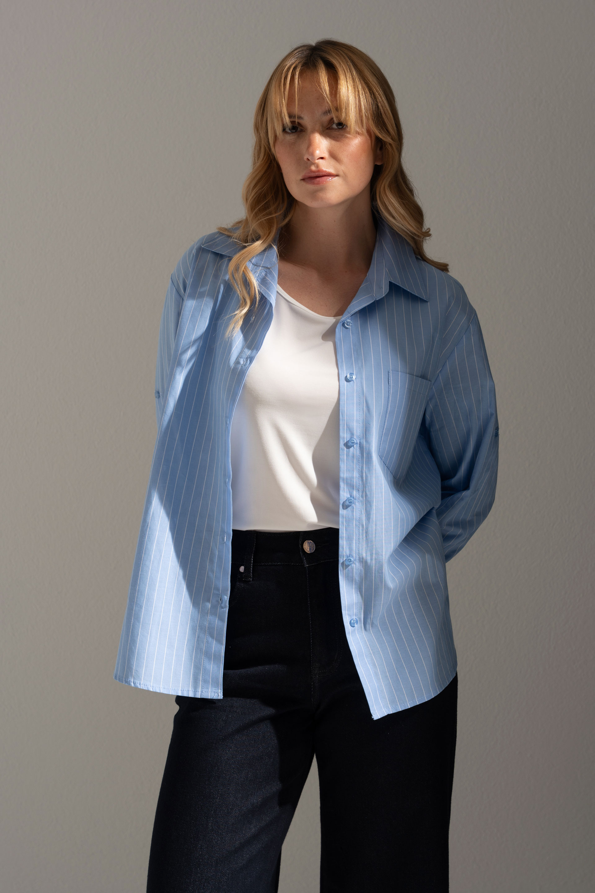 Striped shirt with front pocket 100% cotton