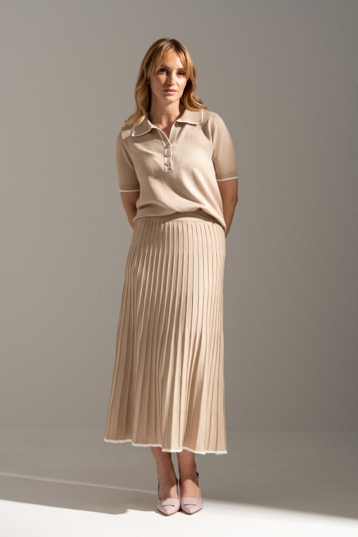 Pleated knit midi skirt