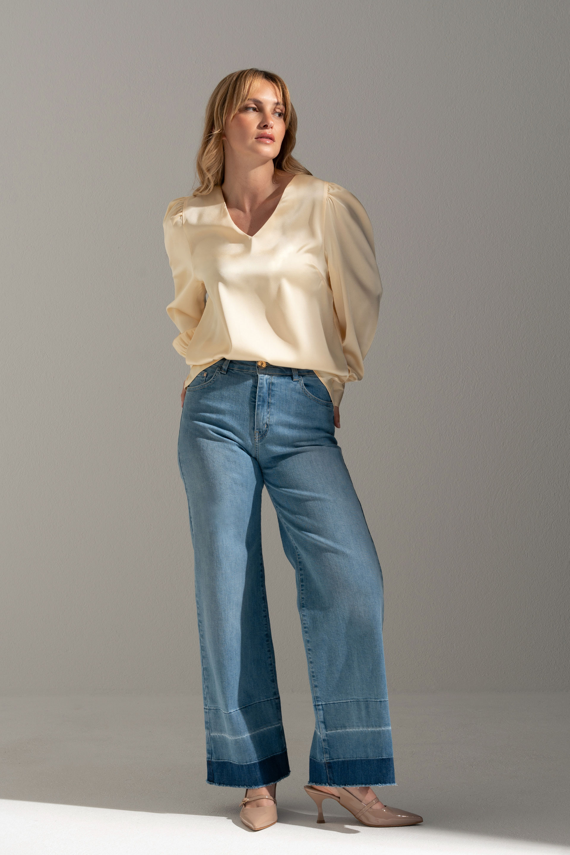 Satin tunic with v-neckline