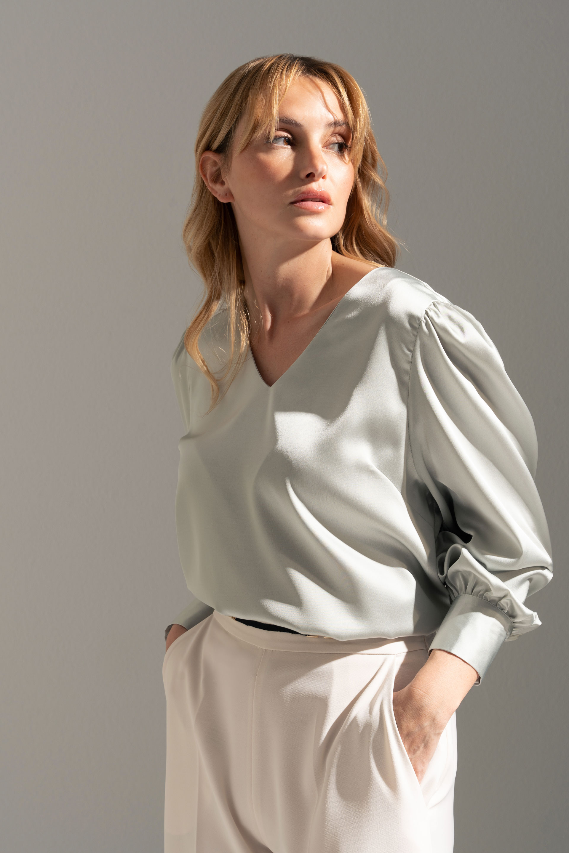 Satin tunic with v-neckline