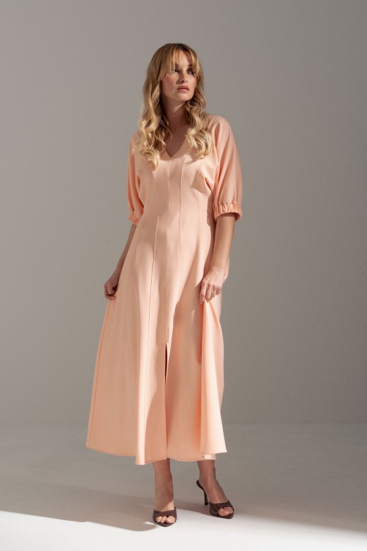 Fitted midi dress with v-neckline