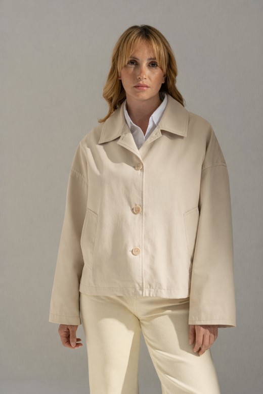 Short cotton trench jacket