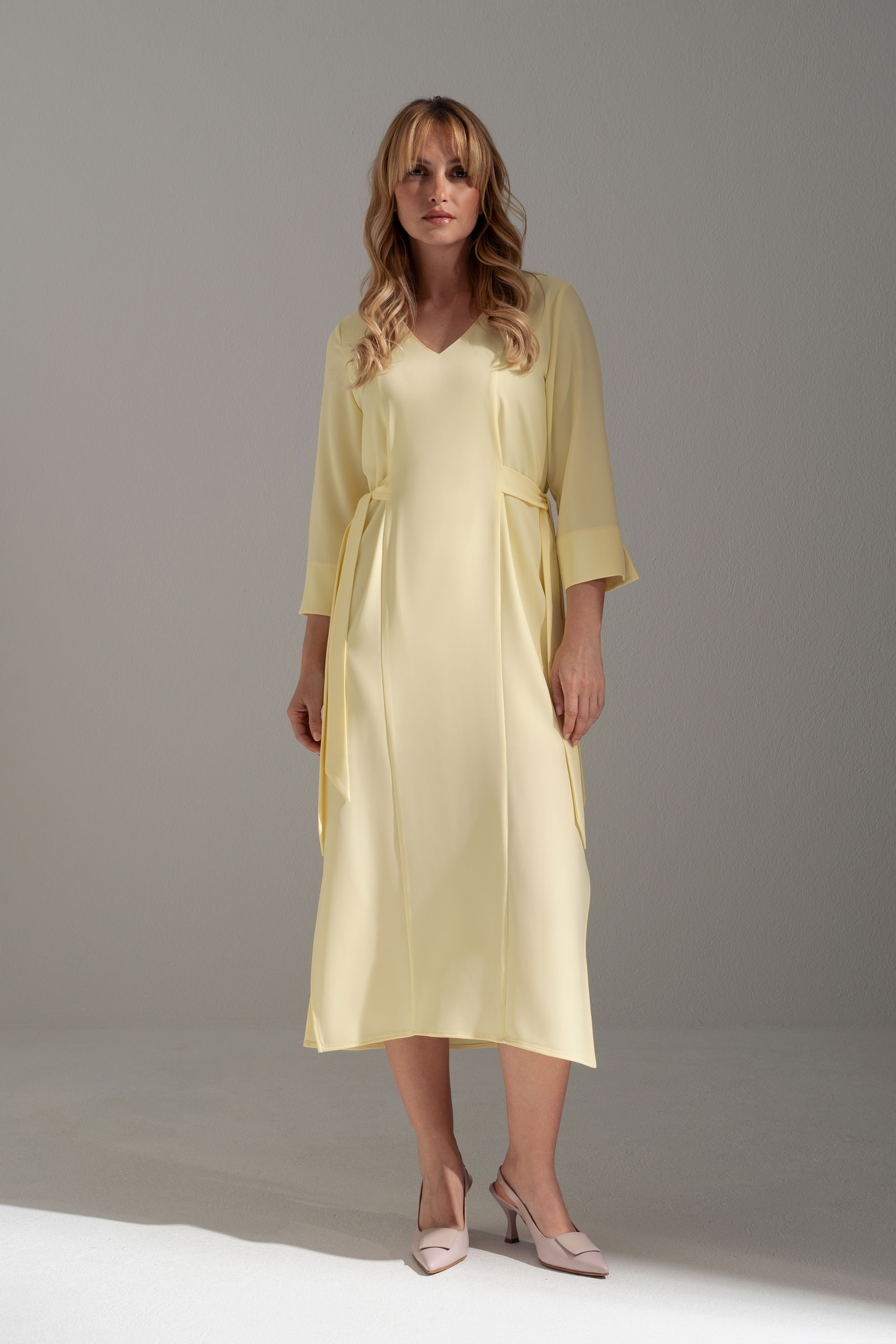 Flowing midi dress with side ties