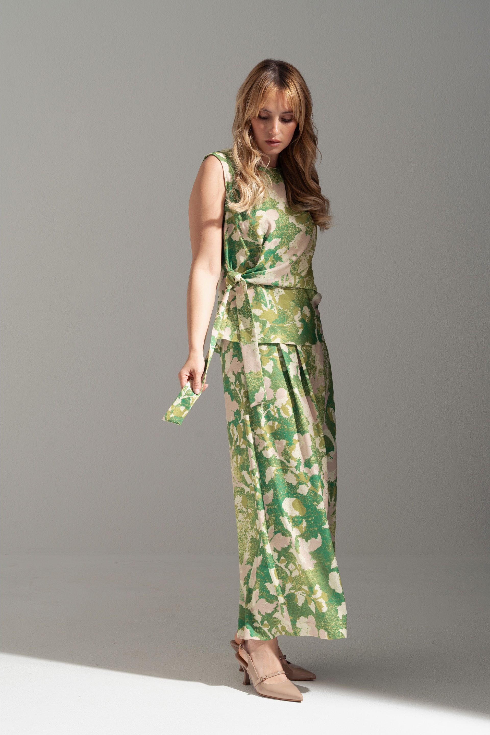 Culotte estampada com pregas