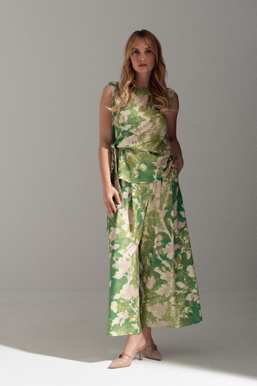 Culotte estampada com pregas