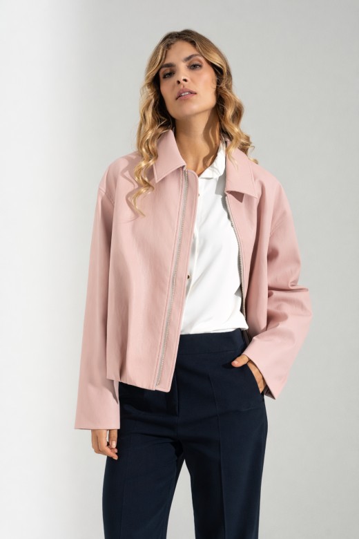 Faux leather jacket with back detail Faux leather jacket with back detail