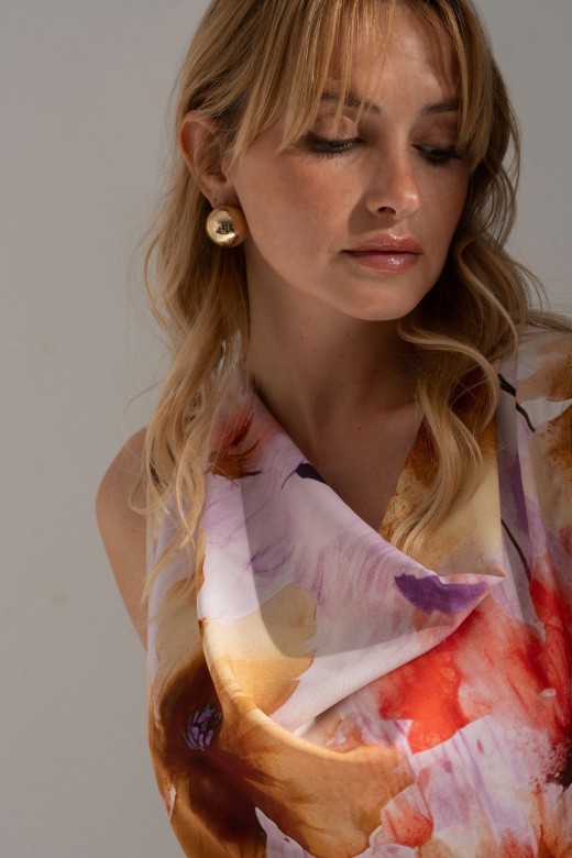 Floral dress with draped neckline Floral dress with draped neckline