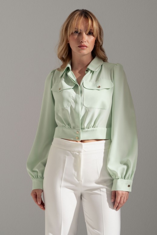 Cropped fluid long-sleeve blouse Cropped fluid long-sleeve blouse