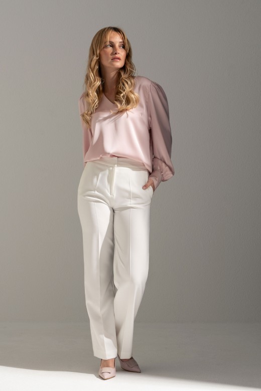 High-waisted straight trousers with customised elastic waistband High-waisted straight trousers with customised elastic waistband