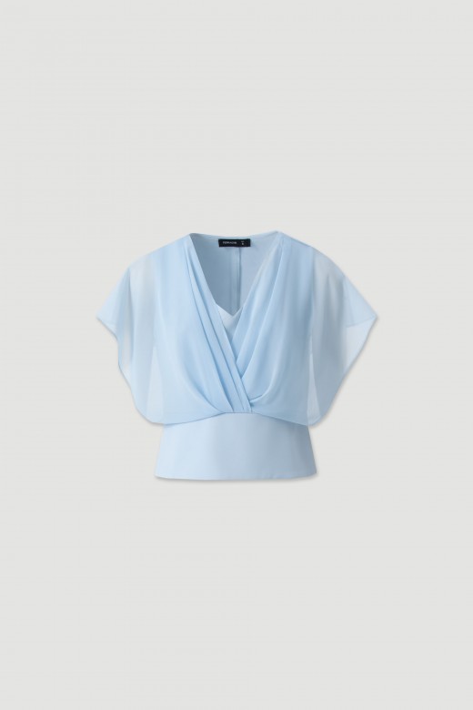 Blouse with v-neck and draped effect Blouse with v-neck and draped effect