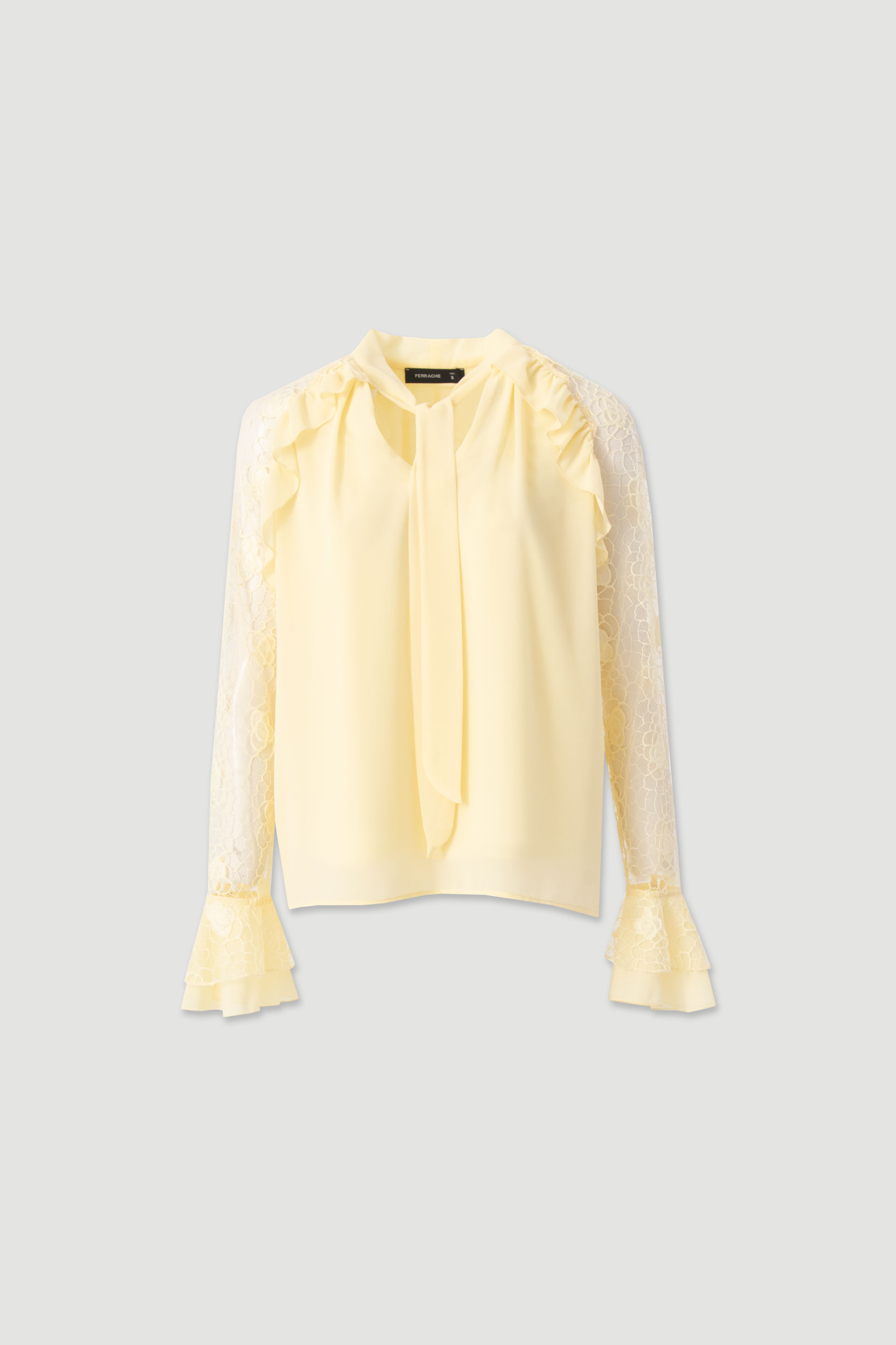 Blouse with bow and lace sleeves