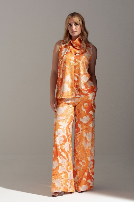Printed wide-leg trousers with elasticated waist Printed wide-leg trousers with elasticated waist