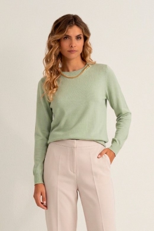 Knit sweater with metallic neckline detail Knit sweater with metallic neckline detail