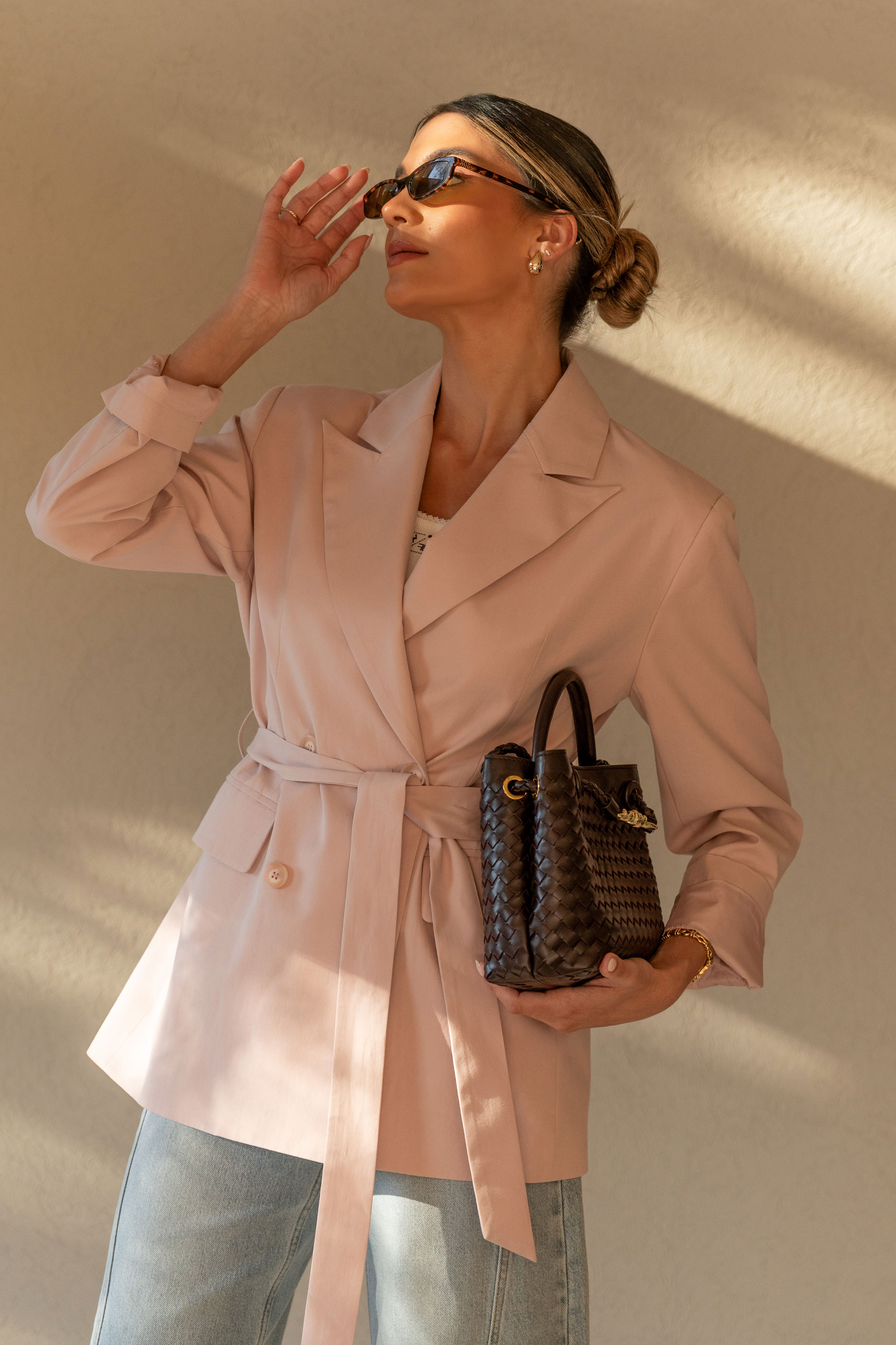 Cotton wrap blazer with belt
