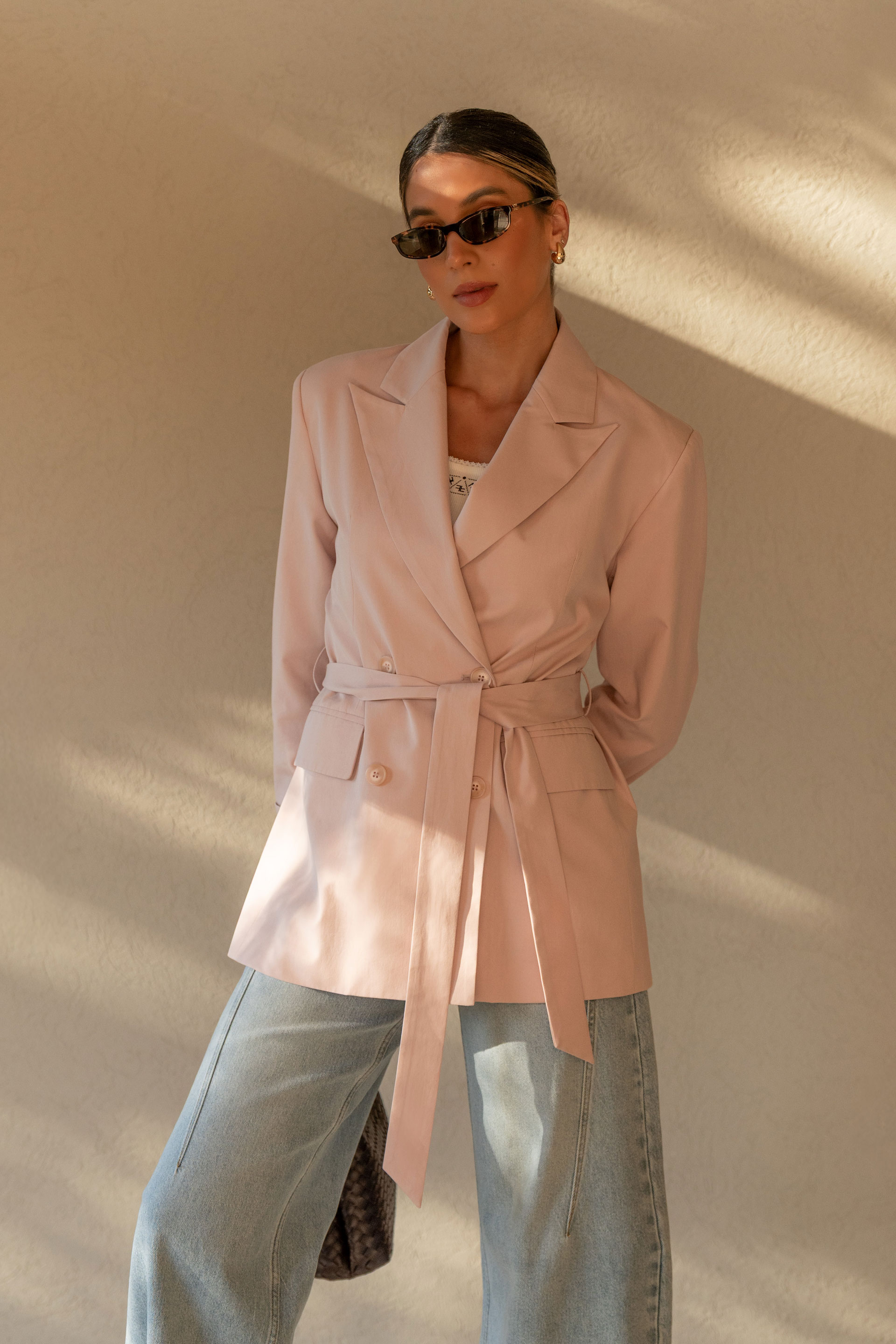Cotton wrap blazer with belt
