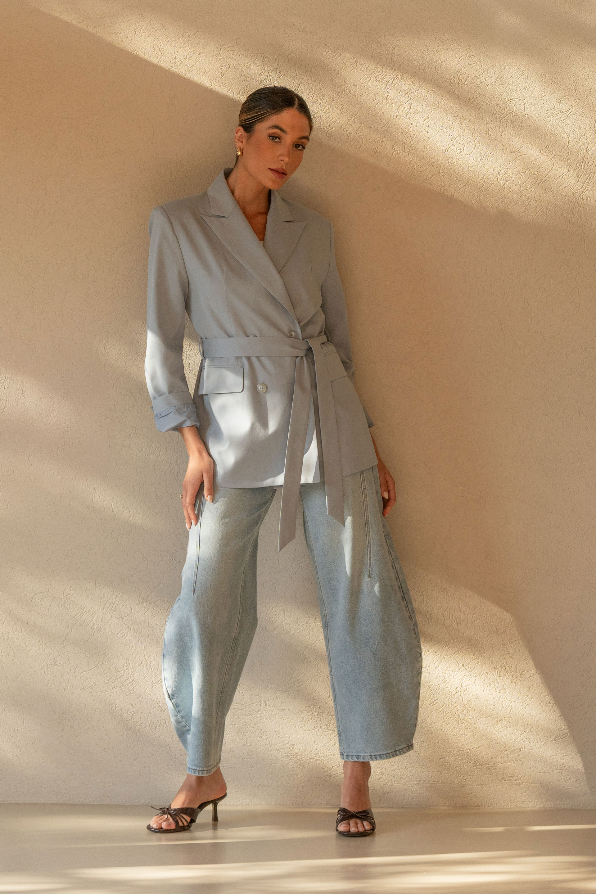 Cotton wrap blazer with belt
