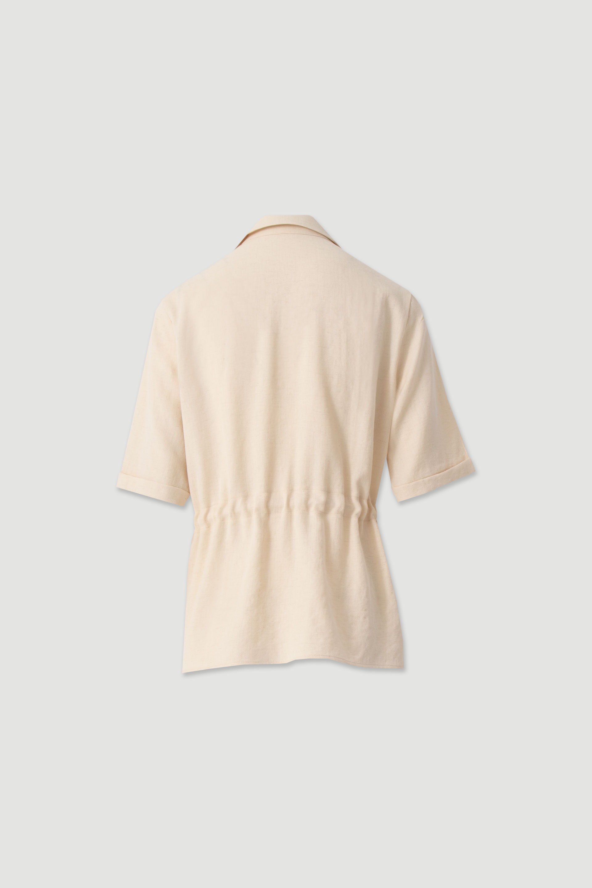 Linen shirt with adjustable waist tie