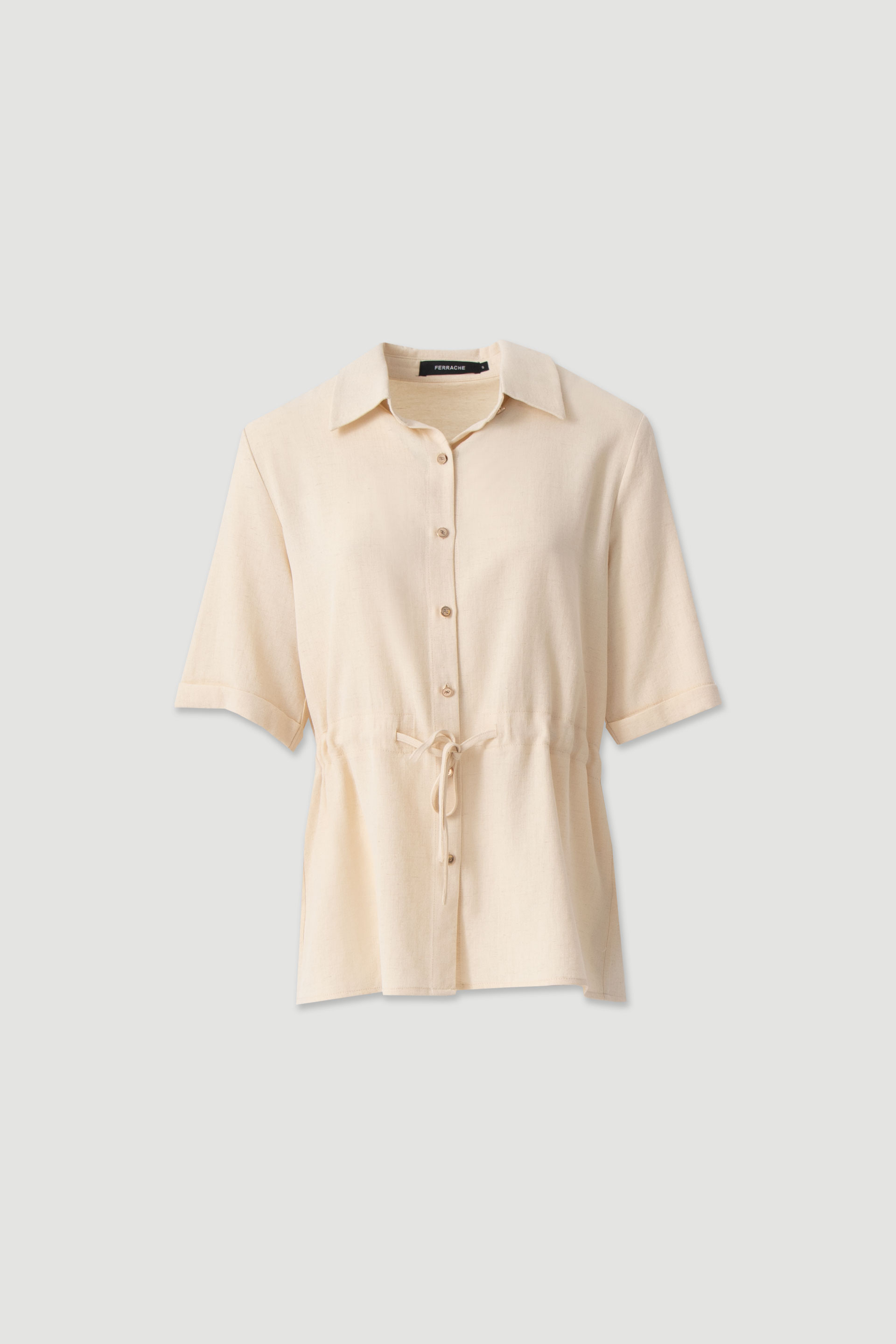 Linen shirt with adjustable waist tie