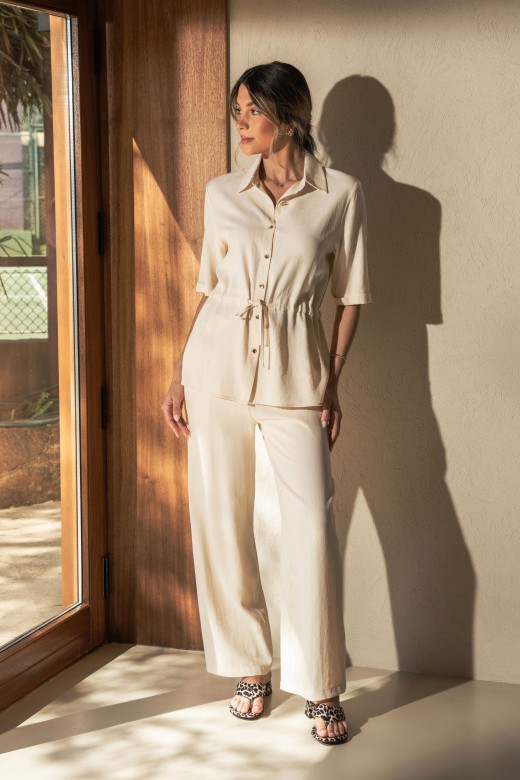 Linen shirt with adjustable waist tie Linen shirt with adjustable waist tie